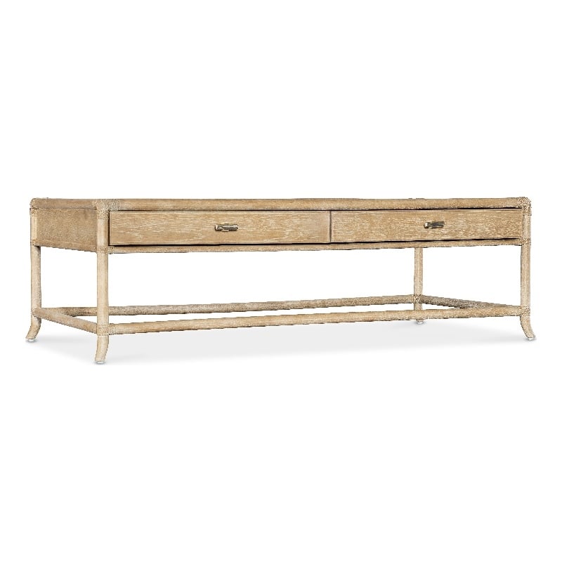 Retreat Pole Rattan Wood Cocktail Table in Beige by Hooker Furniture