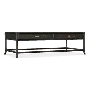 Retreat Pole Rattan Wood Cocktail Table in Black by Hooker Furniture