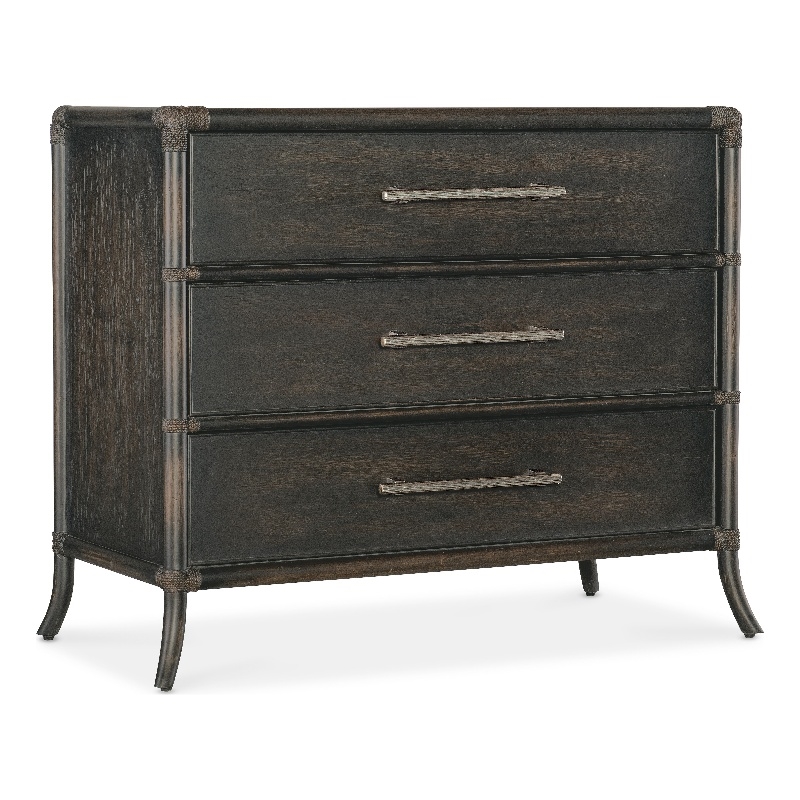 Retreat Pole Rattan Wood Chest in Black Sand Finish by Hooker Furniture
