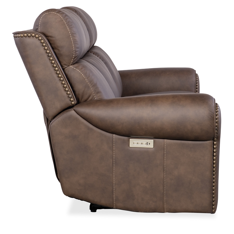 Hooker Furniture Duncan Power Leather Sofa w/ Power Headrest and Lumbar in Brown