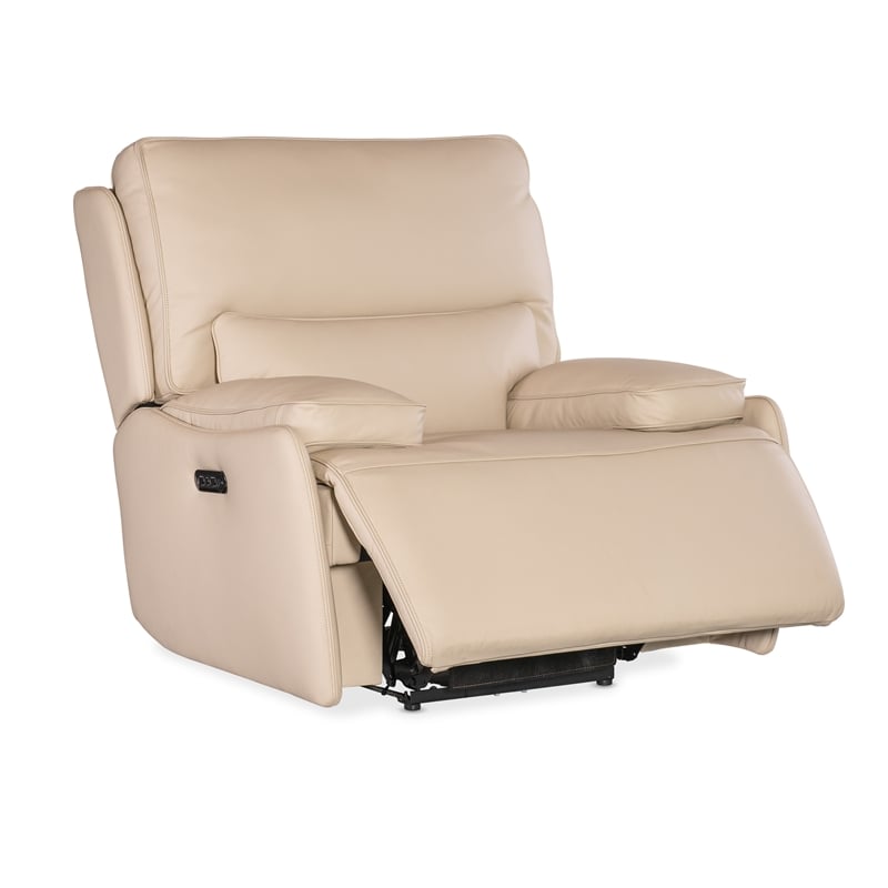 Kramer Zero Gravity Power Leather Recliner w/ Power Headrest in Beige by Hooker