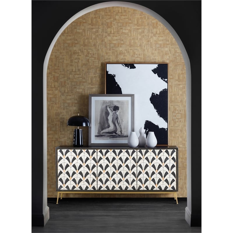 Melange Renee Wood Credenza in Black and White by Hooker Furniture