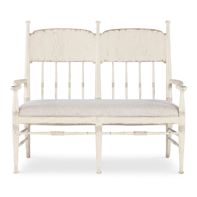 Americana Wood Dining Bench with Beige Fabric Seat by Hooker Furniture