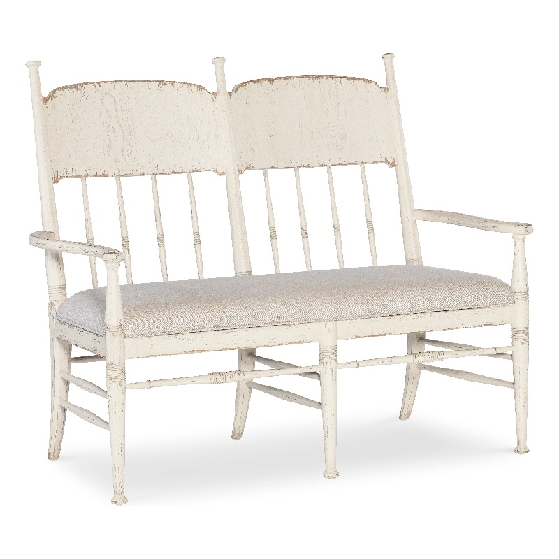 Americana Wood Dining Bench with Beige Fabric Seat by Hooker Furniture