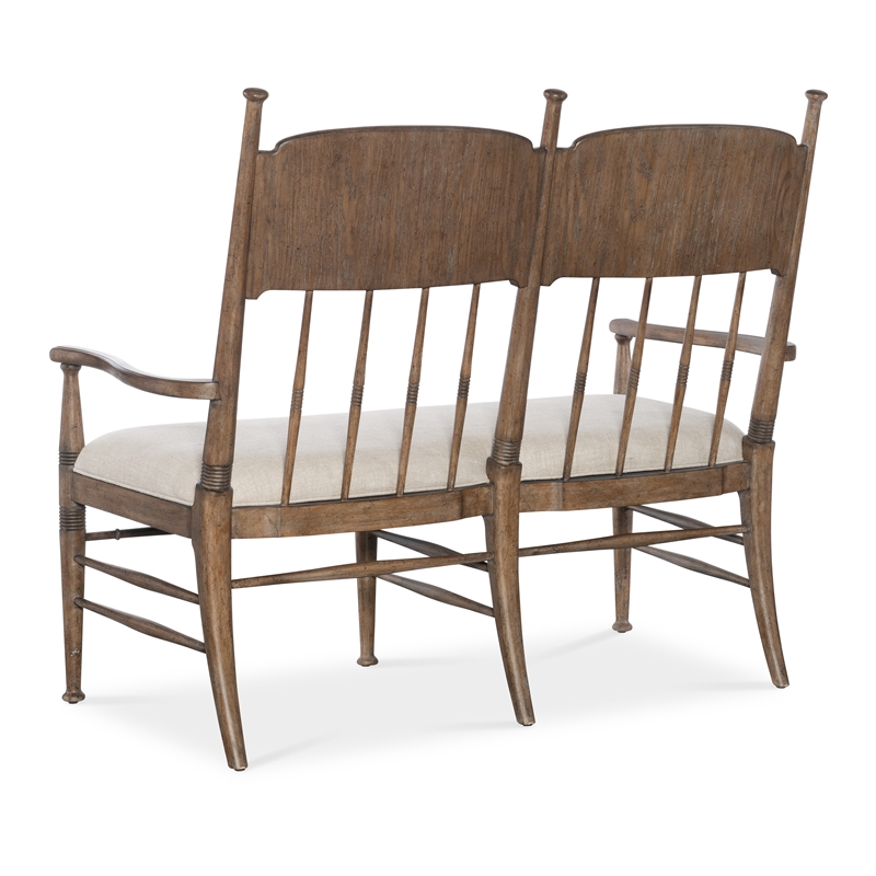 Americana Wood Dining Bench with Beige Fabric Seat by Hooker Furniture
