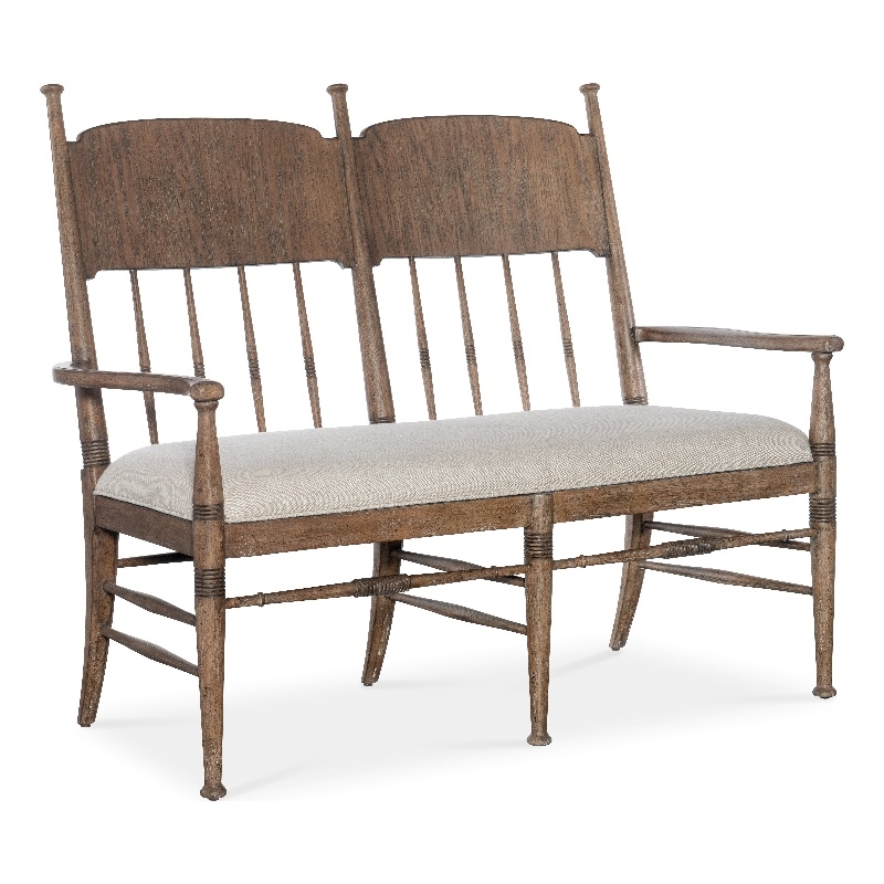Americana Wood Dining Bench with Beige Fabric Seat by Hooker Furniture