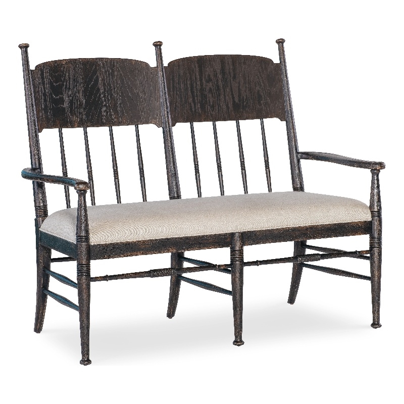 Americana Wood Dining Bench with Beige Fabric Seat by Hooker Furniture