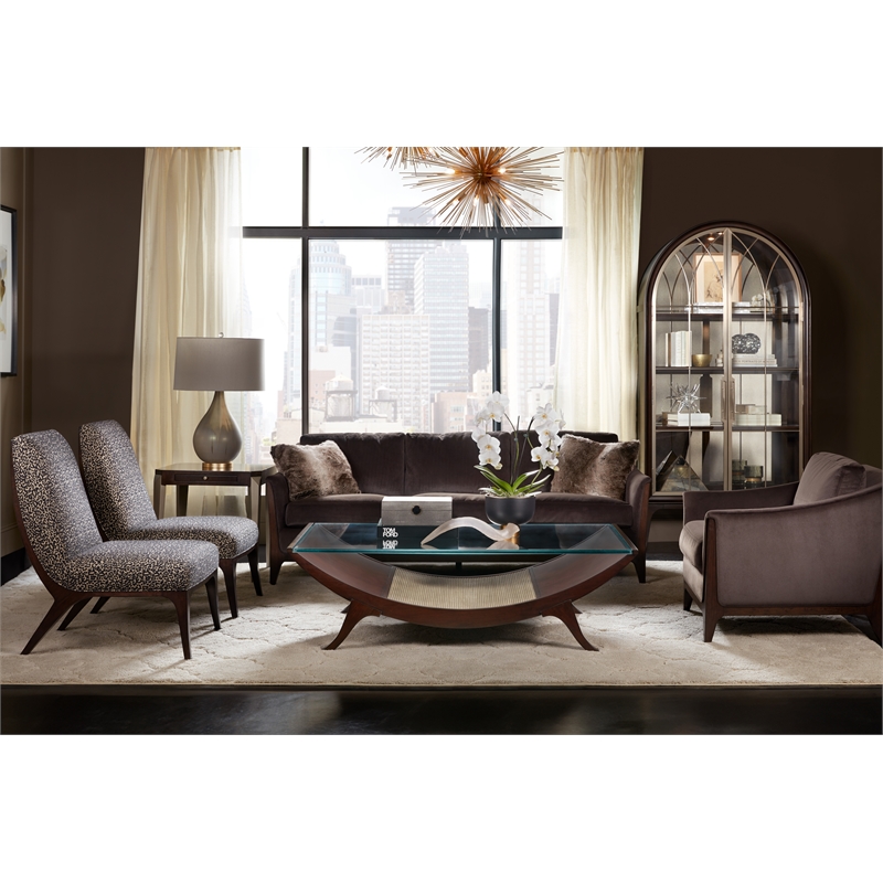 Sophia Fabric Sofa in Brown with Flared Wooden Legs by Hooker Furniture