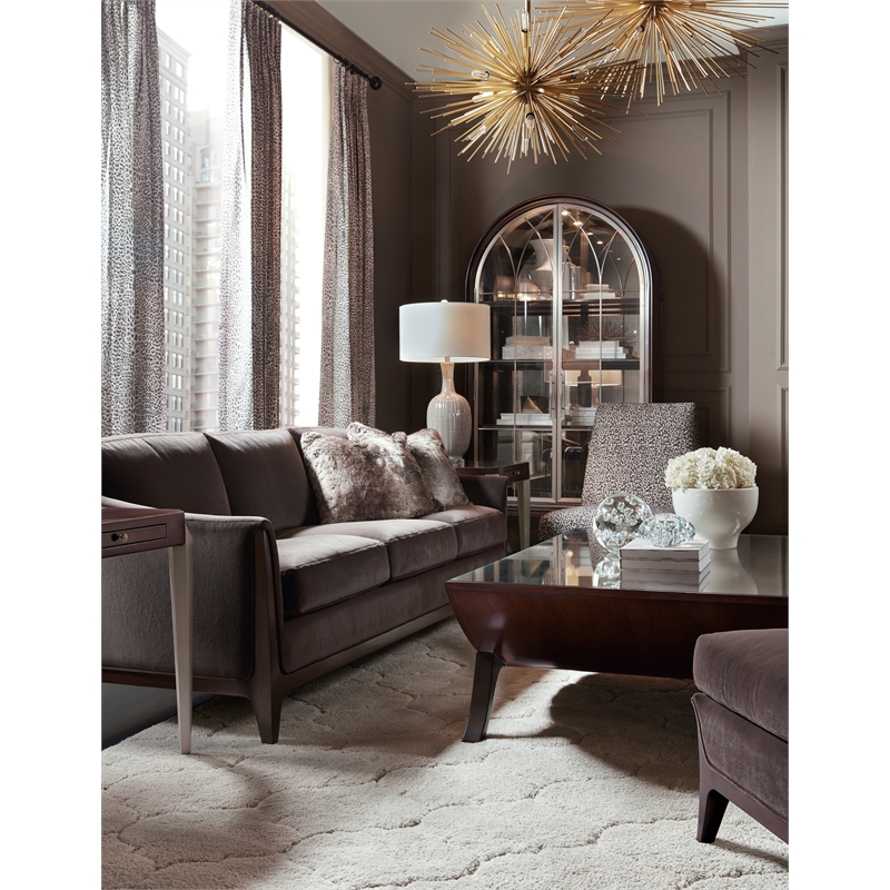 Sophia Fabric Sofa in Brown with Flared Wooden Legs by Hooker Furniture