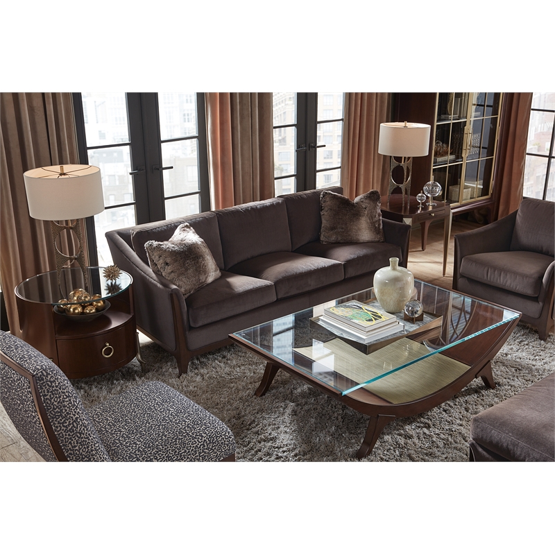 Sophia Fabric Sofa in Brown with Flared Wooden Legs by Hooker Furniture