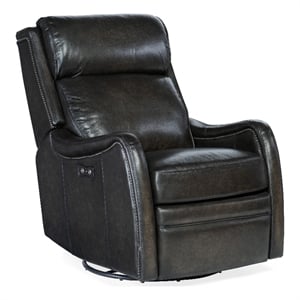 Stark Power Swivel Glider Recliner in Black Leather by Hooker Furniture