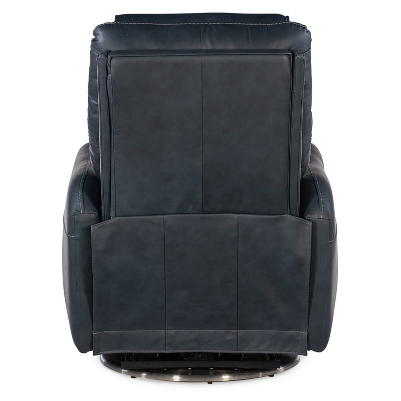Steffen Swivel Power Recliner with Power Headrest in Blue Leather by Hooker