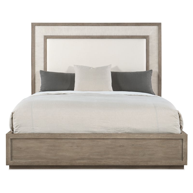 Hooker Furniture Serenity Rookery Cal King Upholstered Panel Bed in Gray Wood