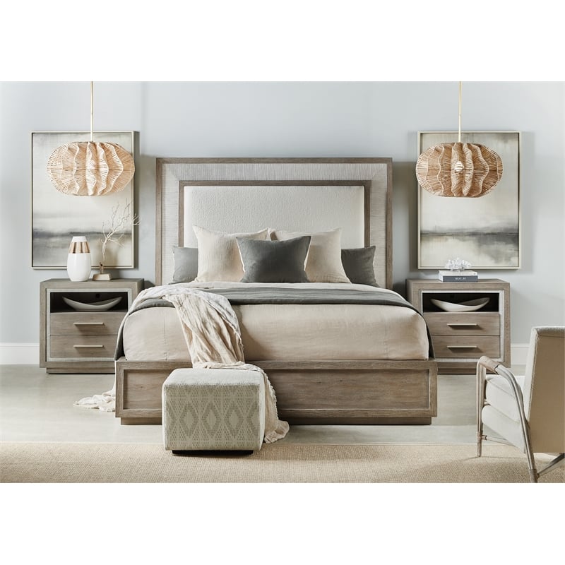 Hooker Furniture Serenity Rookery Cal King Upholstered Panel Bed in Gray Wood