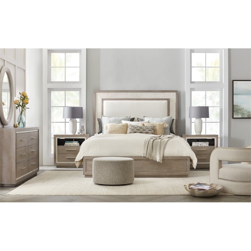 Hooker Furniture Serenity Rookery Cal King Upholstered Panel Bed in Gray Wood