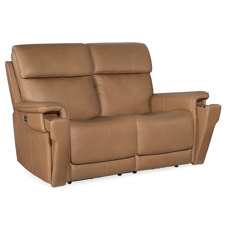 Lyra Zero Gravity Power Loveseat with Power Headrest in Brown Leather by Hooker