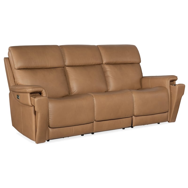 Lyra Zero Gravity Power Sofa with Power Headrest in Brown Leather by Hooker