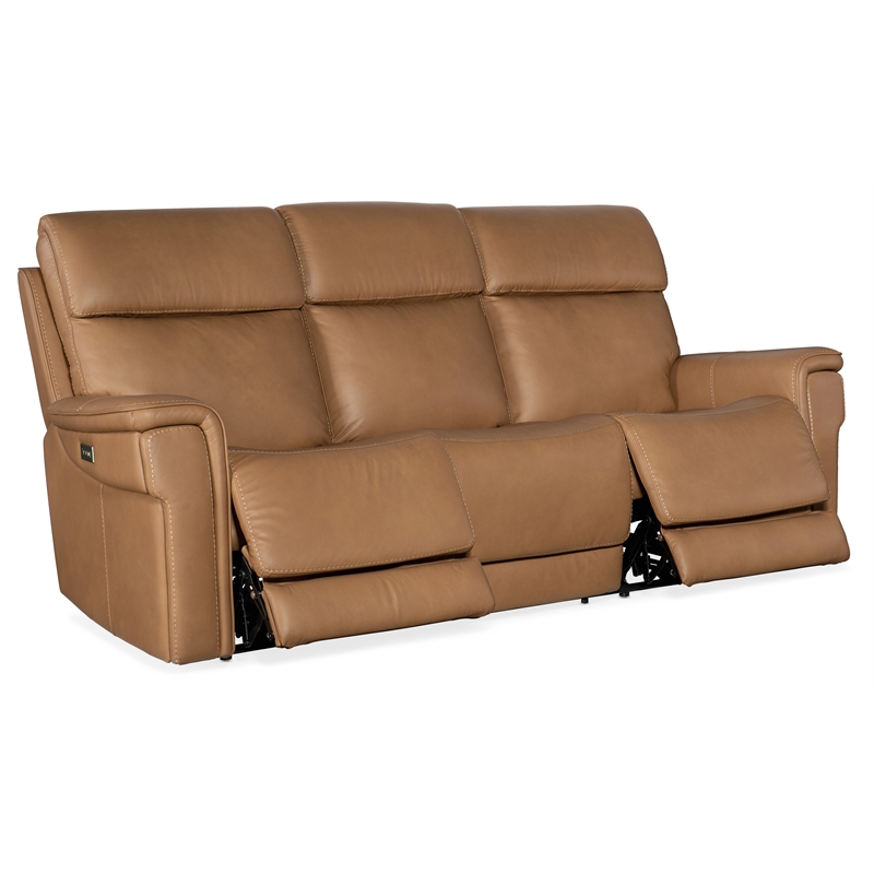 Lyra Zero Gravity Power Sofa with Power Headrest in Brown Leather by Hooker
