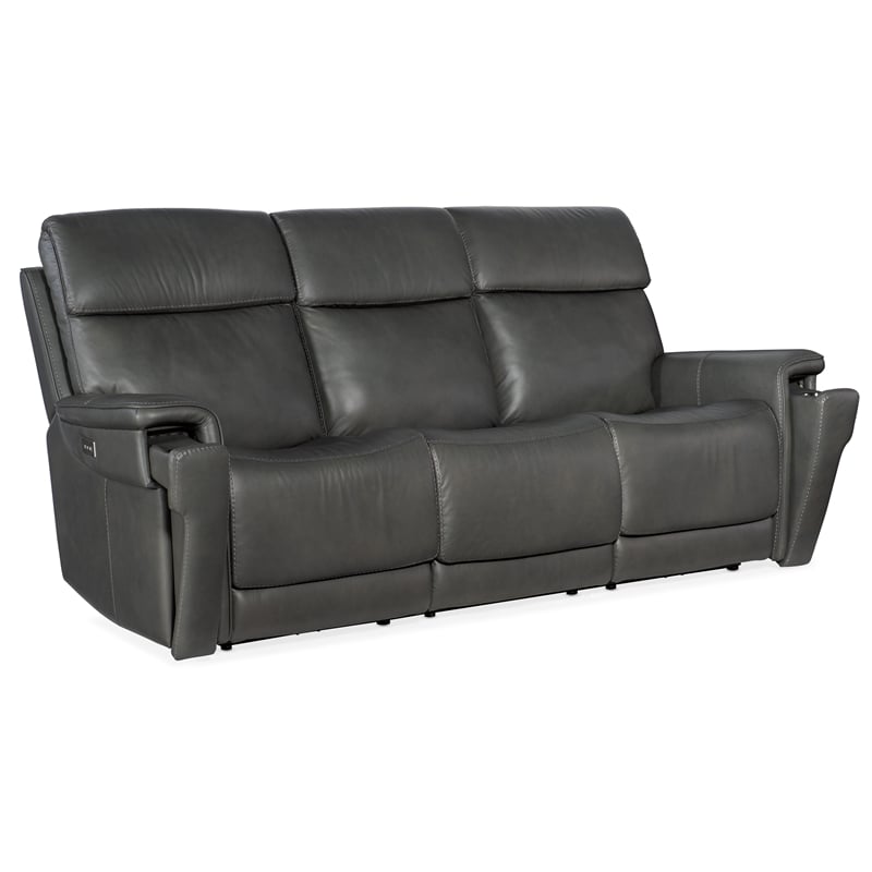 Lyra Zero Gravity Power Sofa with Power Headrest in Gray Leather by Hooker