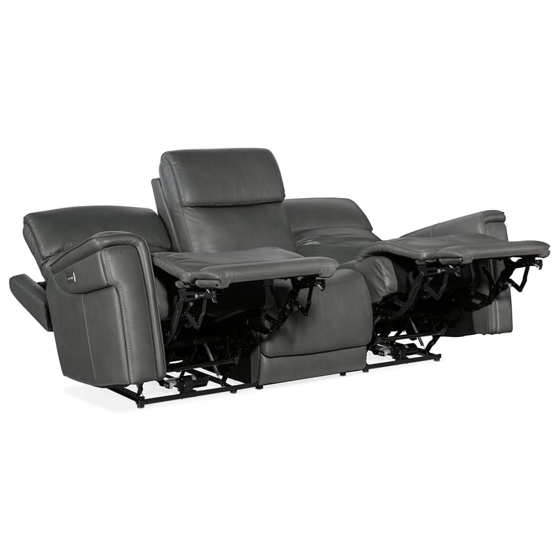 Lyra Zero Gravity Power Sofa with Power Headrest in Gray Leather by Hooker