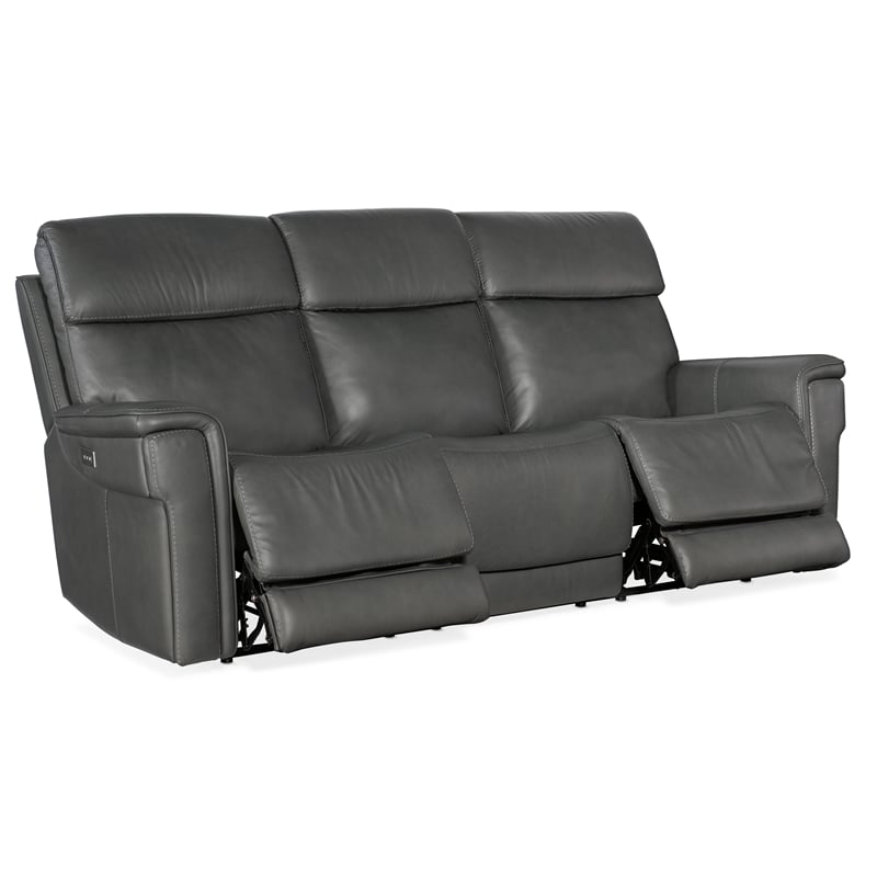 Lyra Zero Gravity Power Sofa with Power Headrest in Gray Leather by Hooker