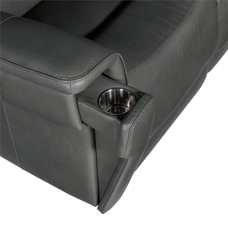 Lyra Zero Gravity Power Sofa with Power Headrest in Gray Leather by Hooker