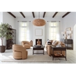 Keys Wide Arm Stationary Sofa in Beige Leather by Hooker Furnishings