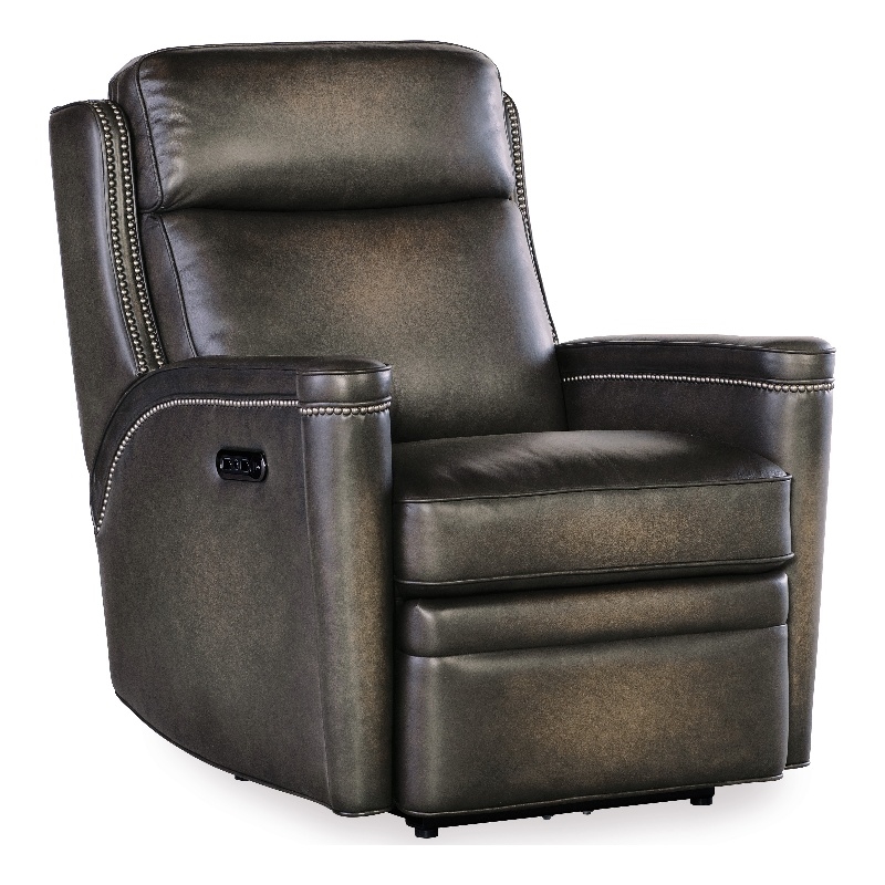 Hamilton Power Recliner w/ Power Headrest in Gray Leather by Hooker Furnishings