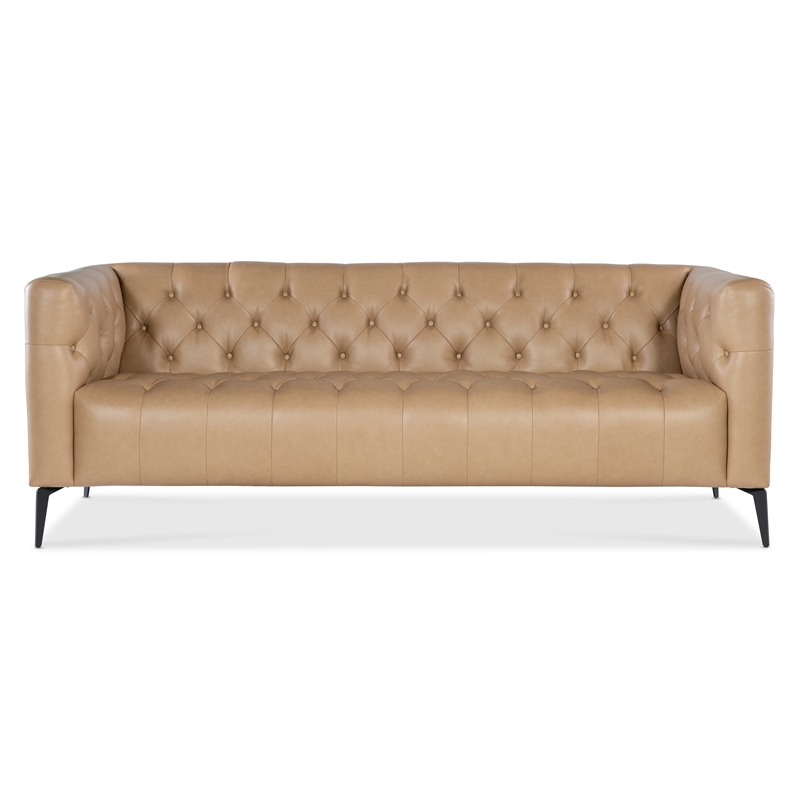 Nicolla Stationary Sofa with Beige Leather by Hooker Furnishings