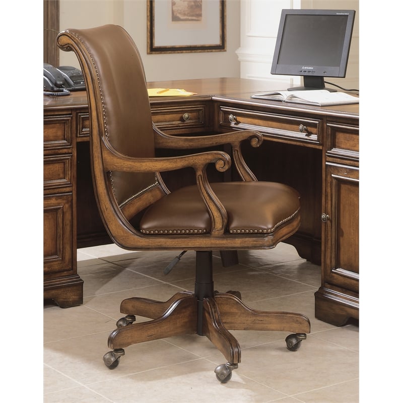 Brookhaven Leather Desk Office Chair in Medium Clear Cherry by Hooker Furniture