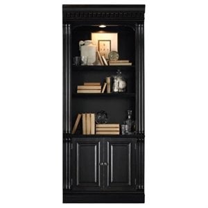 Telluride Bunching Wood Bookcase with Doors in Black by Hooker Furniture
