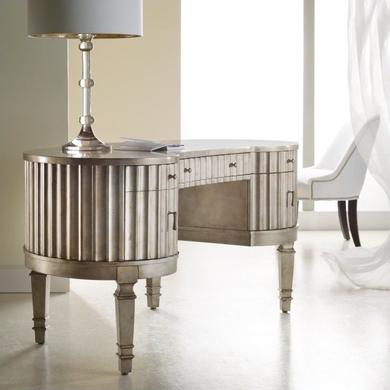 Melange Solid Wood Fluted Kidney Desk in Champagne Silver by Hooker Furniture