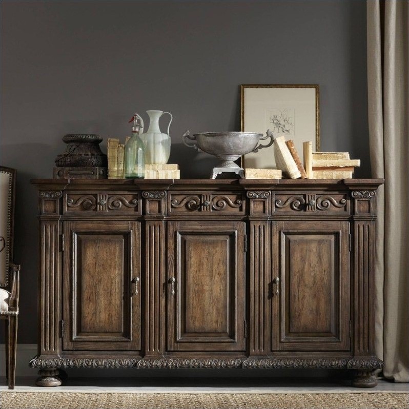 Rhapsody 72'' 3-Door Solid Wood Credenza in Rustic Walnut Brown by Hooker