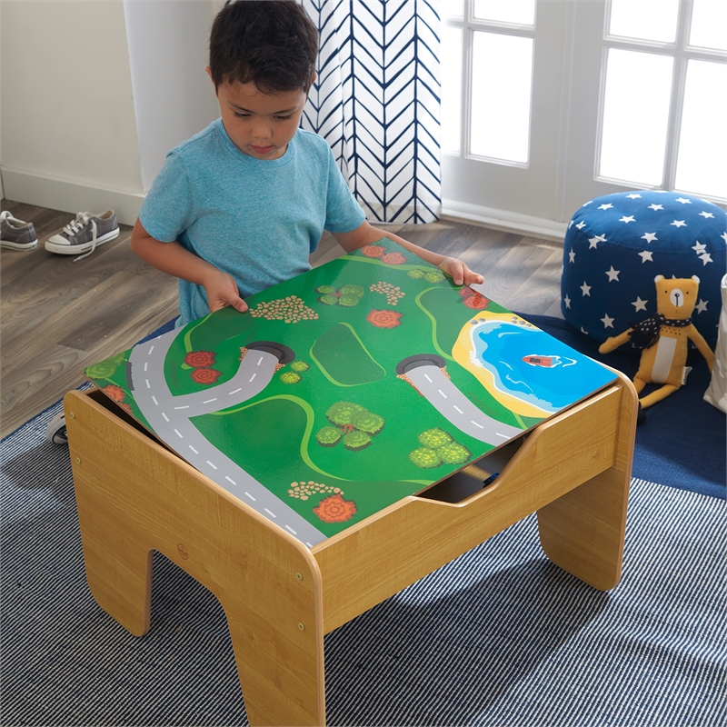 KidKraft 2-in-1 Activity Table with Train Set in Natural