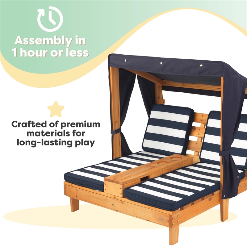 KidKraft Double Chaise Lounge with Cup Holder in Honey and Navy