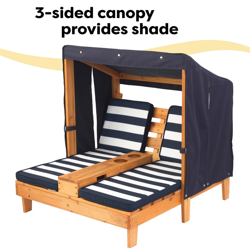 KidKraft Double Chaise Lounge with Cup Holder in Honey and Navy