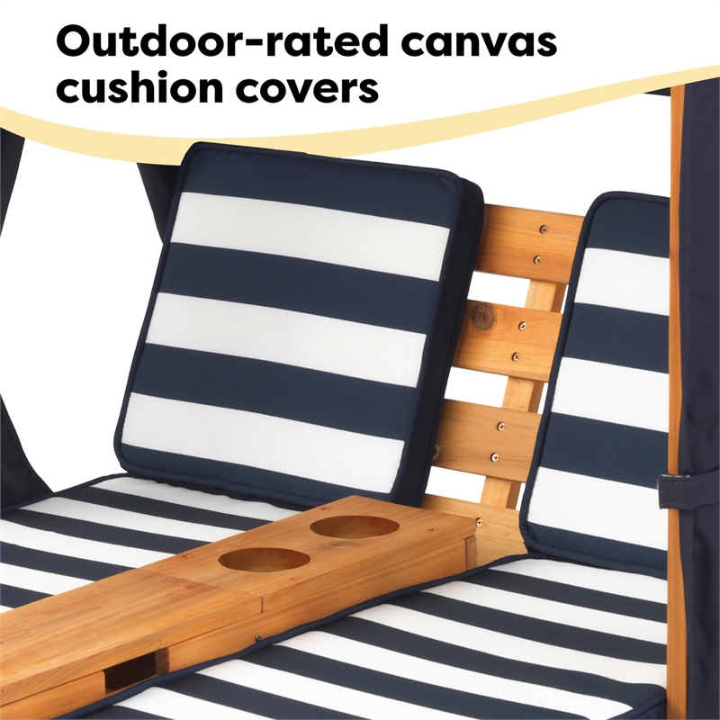 KidKraft Double Chaise Lounge with Cup Holder in Honey and Navy