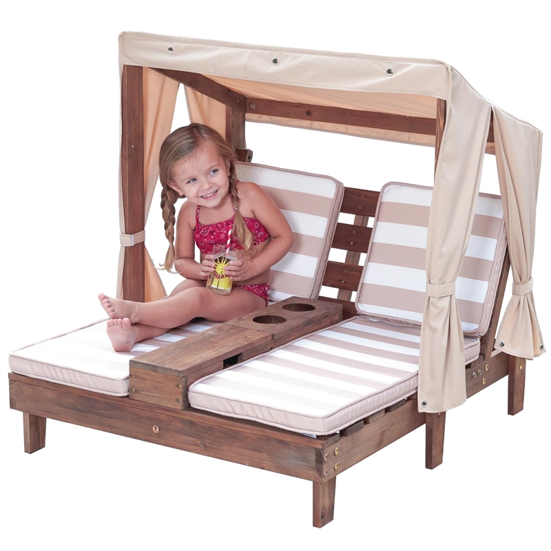 KidKraft Double Chaise Lounge with Cup Holder in Espresso and Oatmeal