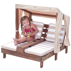 KidKraft Double Chaise Lounge with Cup Holder in Espresso and Oatmeal