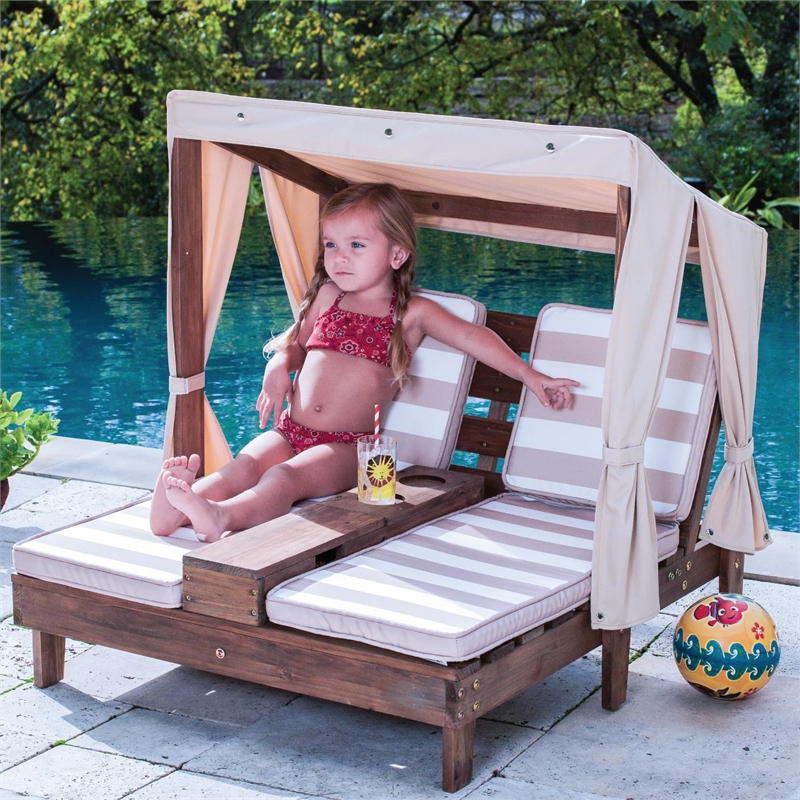 KidKraft Double Chaise Lounge with Cup Holder in Espresso and Oatmeal