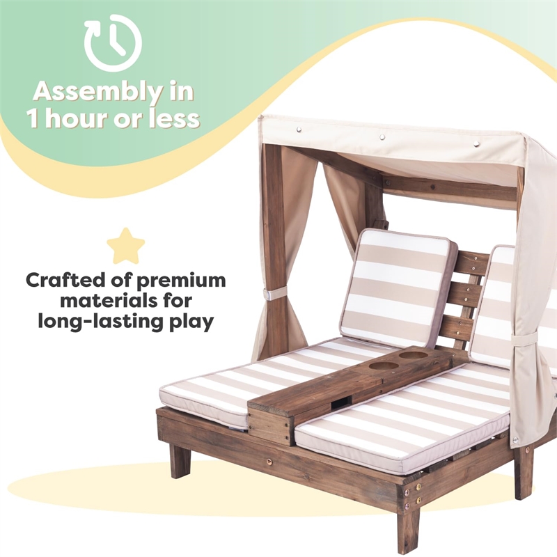 KidKraft Double Chaise Lounge with Cup Holder in Espresso and Oatmeal