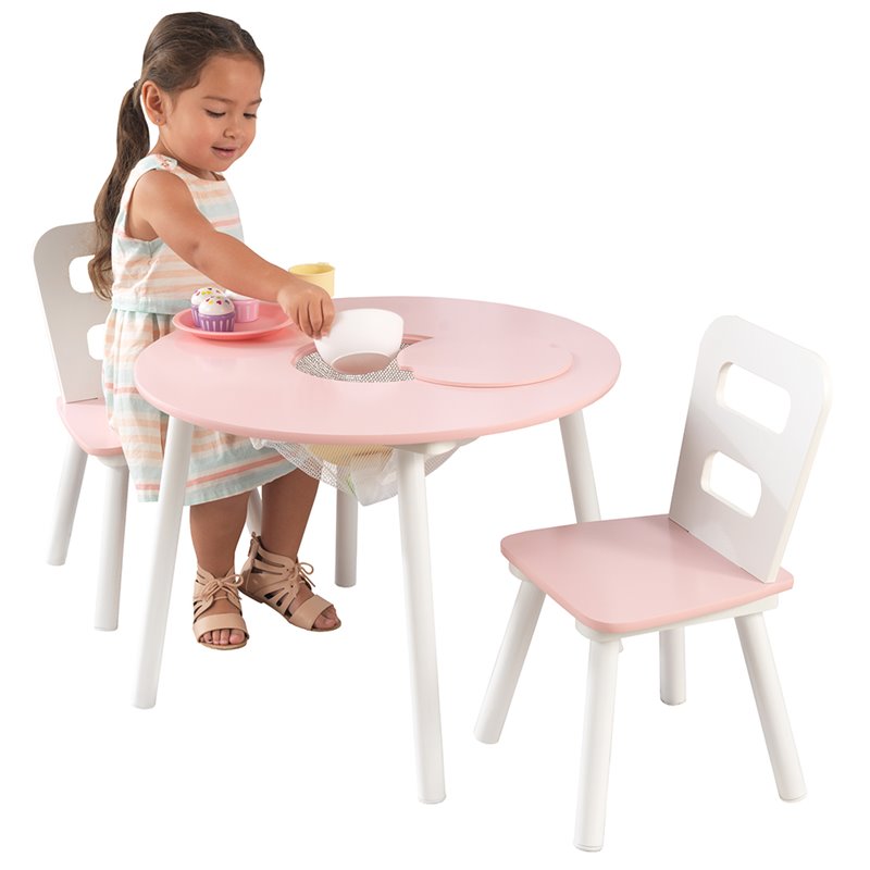 KidKraft 3 Piece Round Storage Table and Chair Set in Pink and White