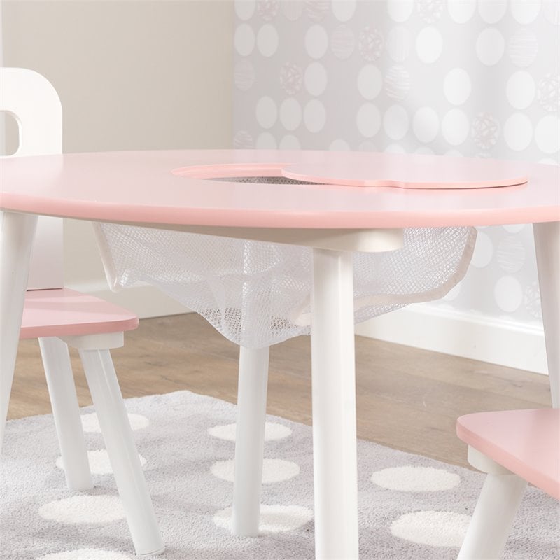 KidKraft 3 Piece Round Storage Table and Chair Set in Pink and White