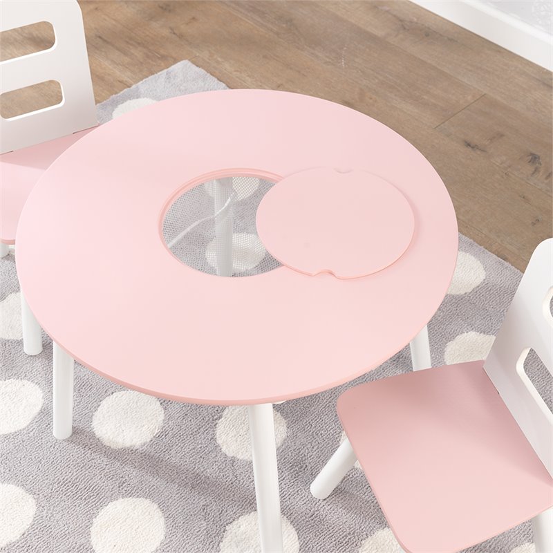 KidKraft 3 Piece Round Storage Table and Chair Set in Pink and White