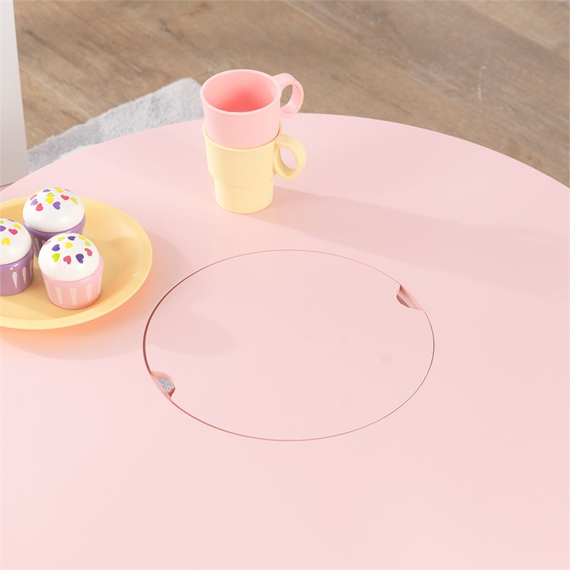 KidKraft 3 Piece Round Storage Table and Chair Set in Pink and White