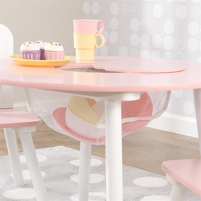 KidKraft 3 Piece Round Storage Table and Chair Set in Pink and White