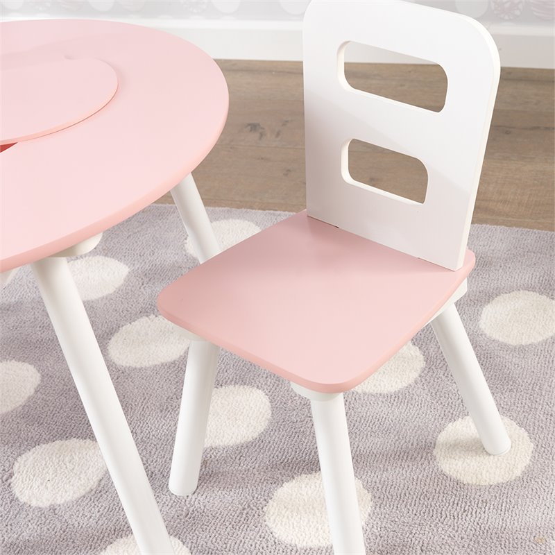 KidKraft 3 Piece Round Storage Table and Chair Set in Pink and White