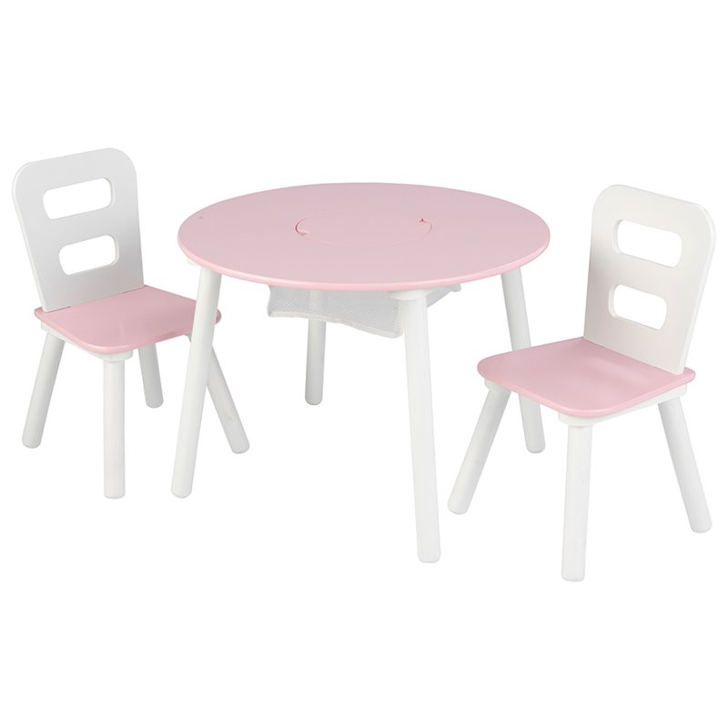 KidKraft 3 Piece Round Storage Table and Chair Set in Pink and White