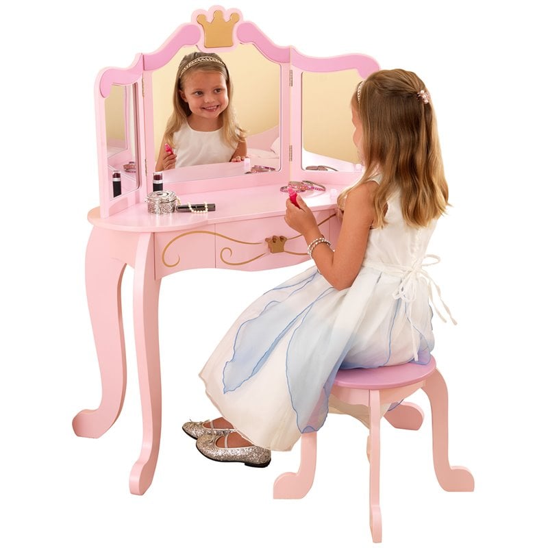 KidKraft Princess 2 Piece Kids Vanity Set in Pink