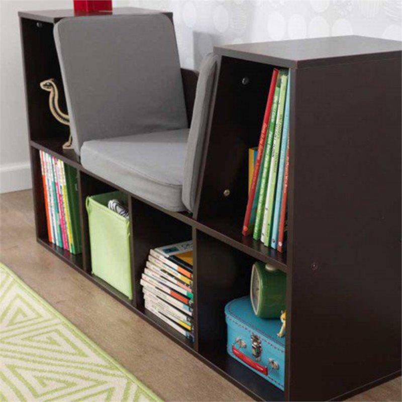 KidKraft 6 Cubby Bookcase with Reading Nook in Espresso Fabric